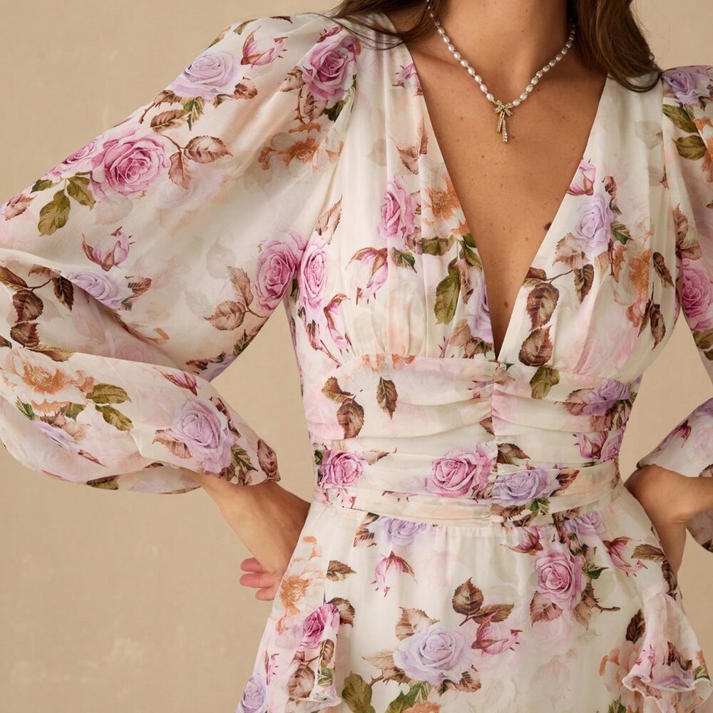 Pink Boho Women's Rose Print Maxi Dress - Picture 4 of 6